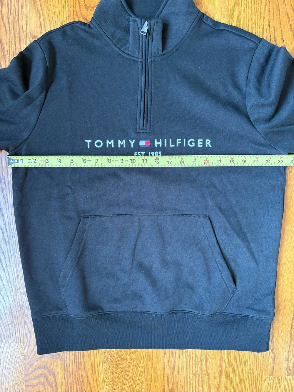 Tommy Hilfiger Black Quarter Zip Sweatshirt with Kangaroo Pocket